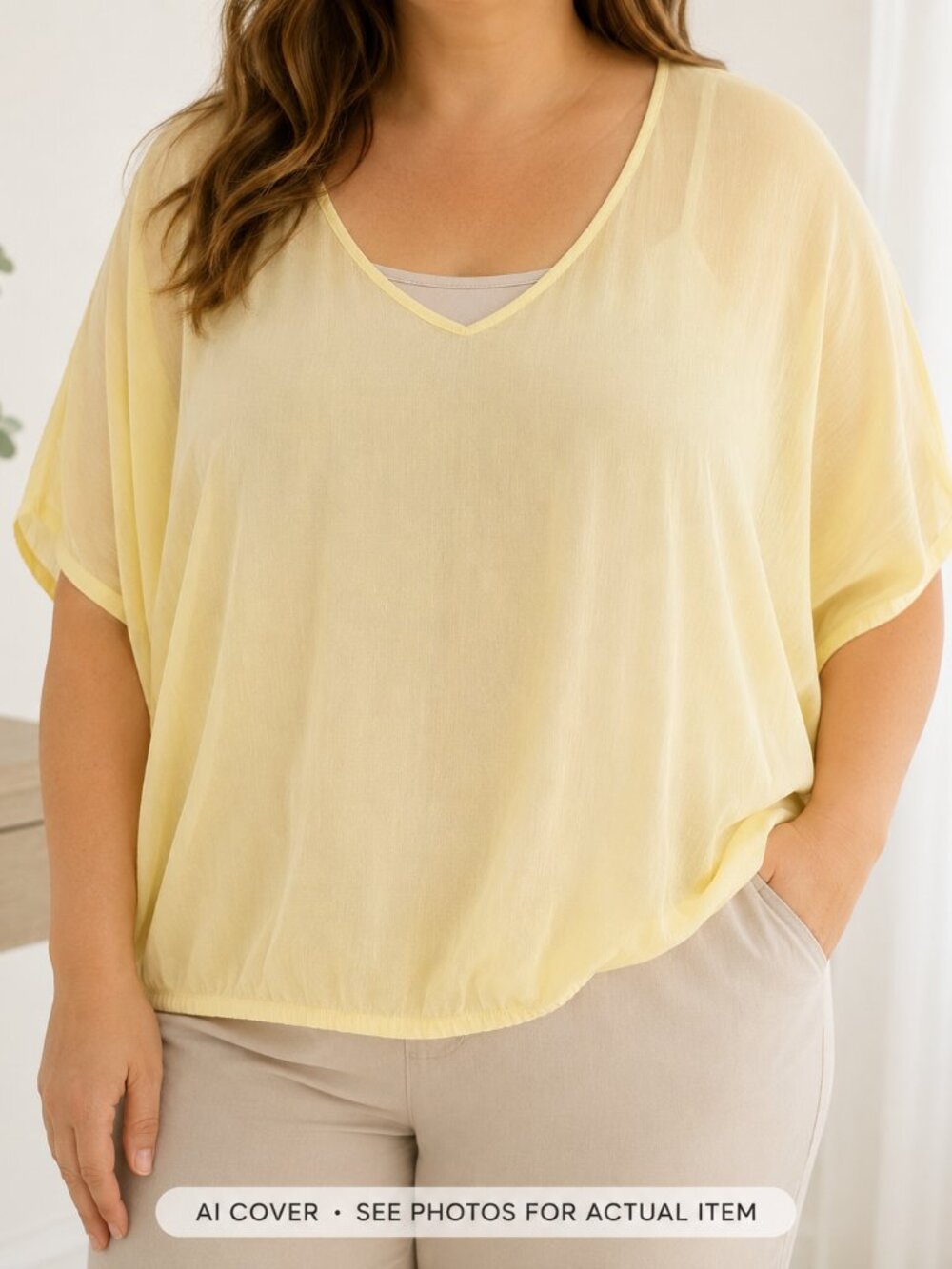 KAFFE Amber Lo Blouse Golden Haze Size 46 NWT Oversized V Neck Top
